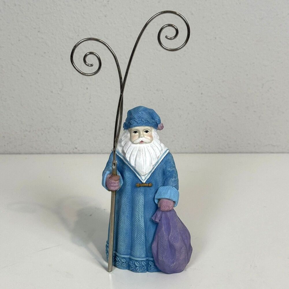 Vintage Blue Santa Resin Figurine Christmas Card Holder